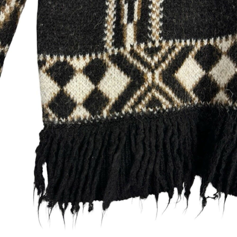 Zara Girls Alpaca Llama Western Print Cowl Neck Knit Sweater Fringed 13 14 Years - Picture 4 of 7